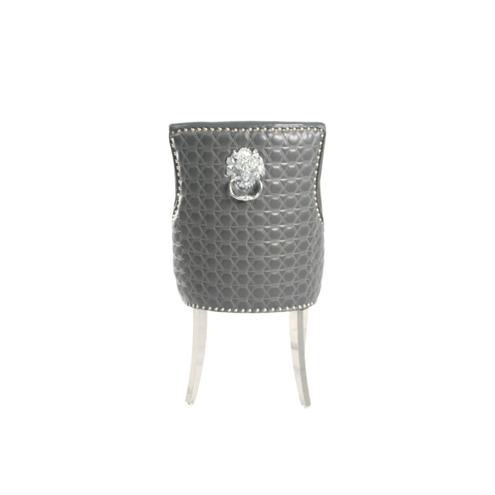 Roma PU Dark Grey Chair (Lion Knocker/Chrome Legs)