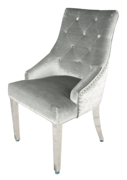 2 x Roma Silver Grey Chairs (Lion Knocker/Chrome Legs) detail