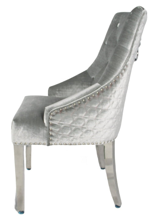 2 x Roma Silver Grey Chairs (Lion Knocker/Chrome Legs) detail