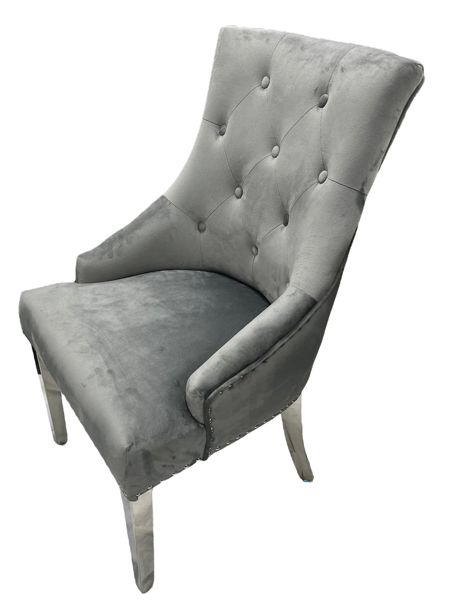 2 x Jessica Dark Grey Chairs (Ring Knocker/Chrome Legs) detail