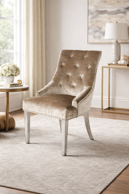 2 x Jessica Mink Chairs (Ring Knocker/Chrome Legs)
