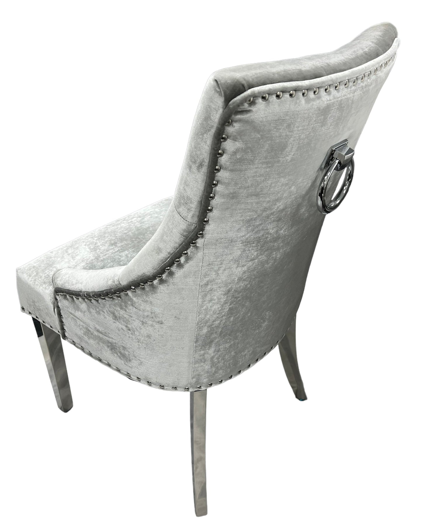 2 x Jessica Silver Grey Chairs (Ring Knocker/Chrome Legs) detail