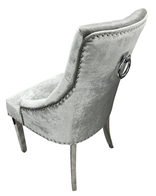 Jessica Silver Grey Chair (Ring Knocker/Chrome Legs)