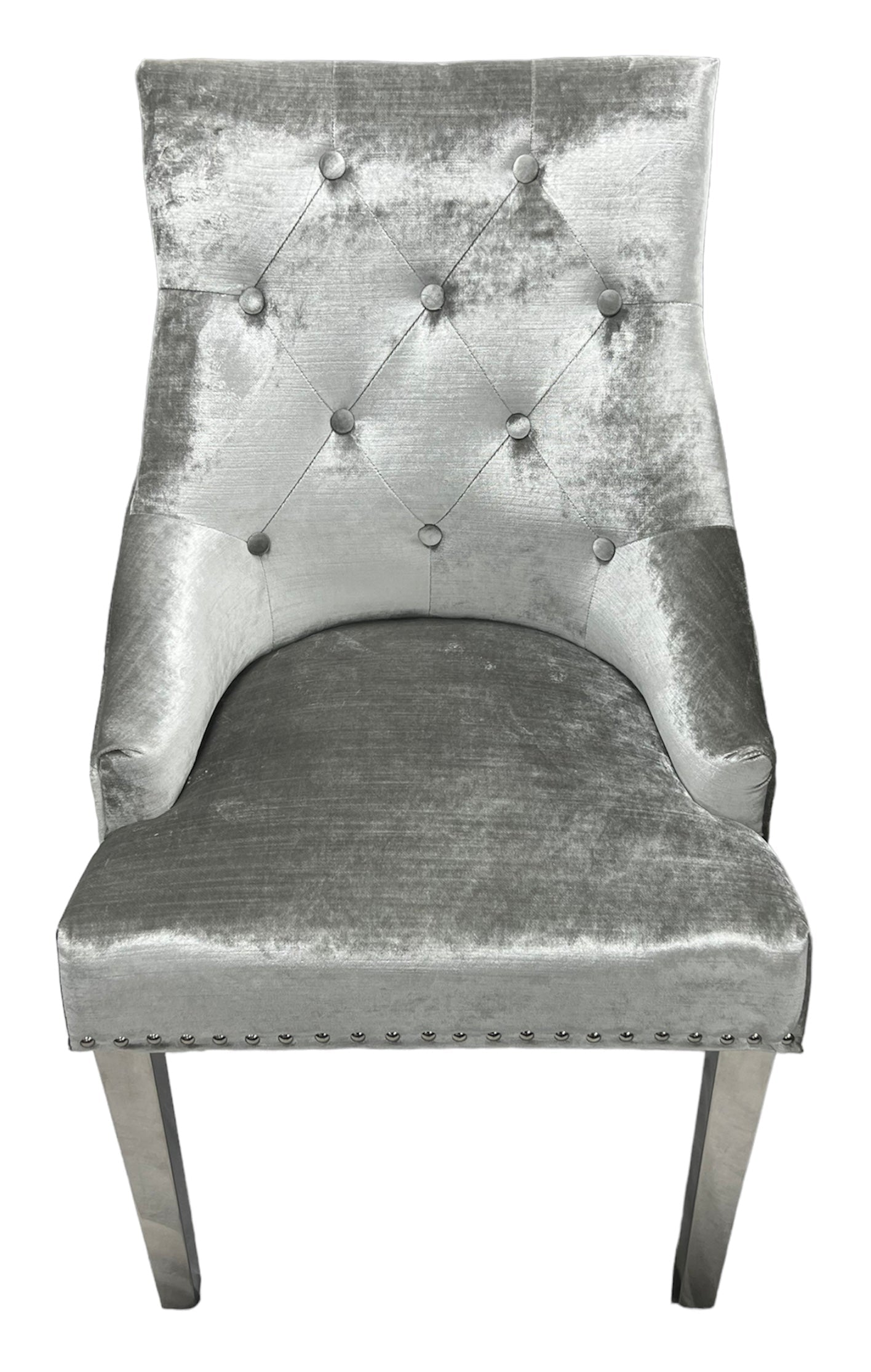 2 x Jessica Silver Grey Chairs (Ring Knocker/Chrome Legs) detail