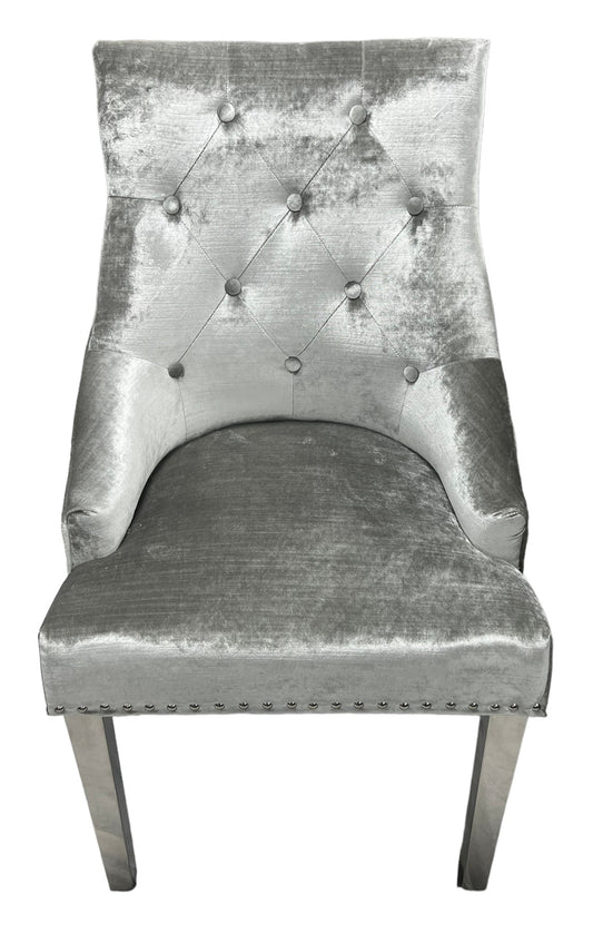 2 x Jessica Silver Grey Chairs (Ring Knocker/Chrome Legs) detail