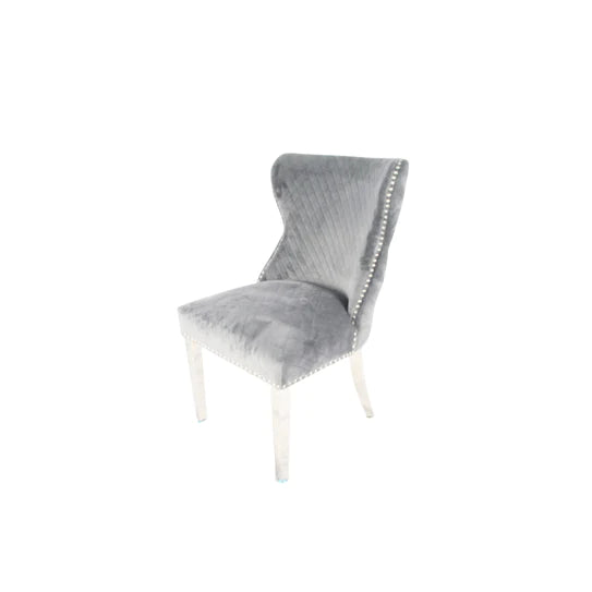 Lewis 01 Plush Dark Grey Chair (Lion Knocker/Chrome Legs)