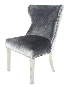 2 x Lewis Light Grey Chairs (Lion Knocker/Chrome Legs) detail