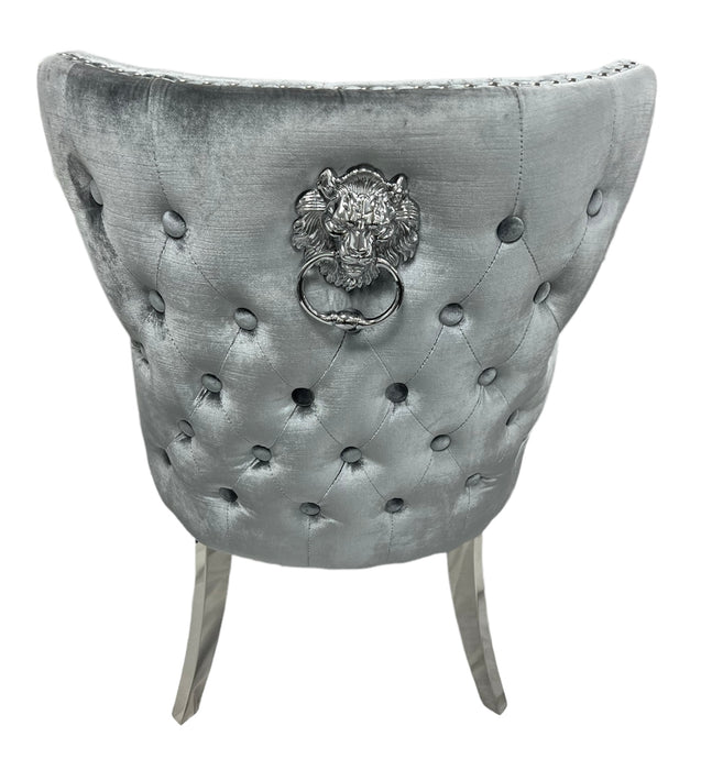 Lewis Light Grey Chair (Lion Knocker/Chrome Legs)