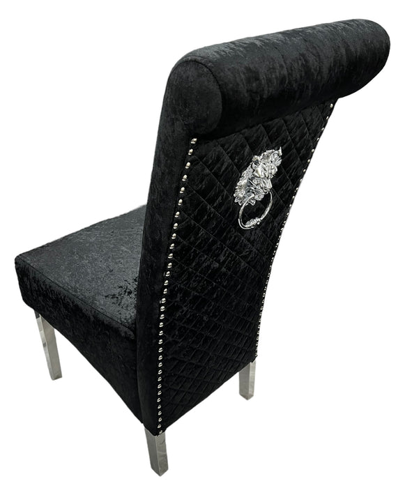 Lucy 01 Crushed Black Chair (Lion Knocker/Chrome Legs)