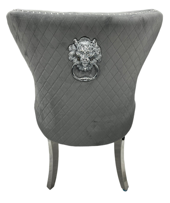 Mayfair Dark Grey Chair (Lion Knocker/Chrome Legs)