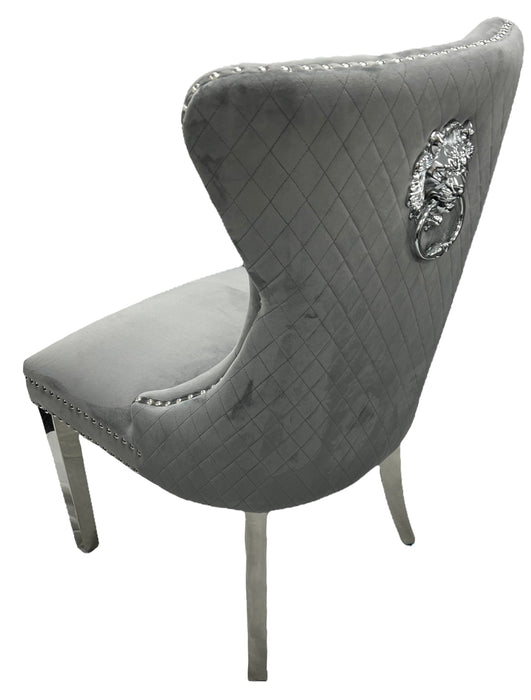 Mayfair Dark Grey Chair (Lion Knocker/Chrome Legs)