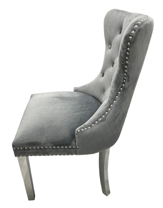 Mayfair Dark Grey Chair (Lion Knocker/Chrome Legs)
