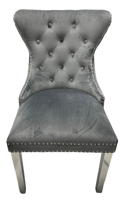 Mayfair Dark Grey Chair (Lion Knocker/Chrome Legs)