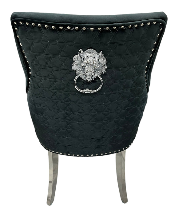 Roma Black Chair (Lion Knocker/Chrome Legs)
