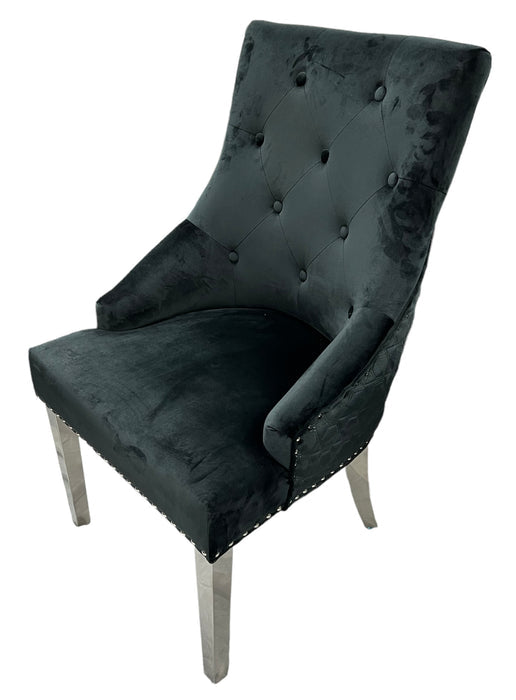 Roma Black Chair (Lion Knocker/Chrome Legs)