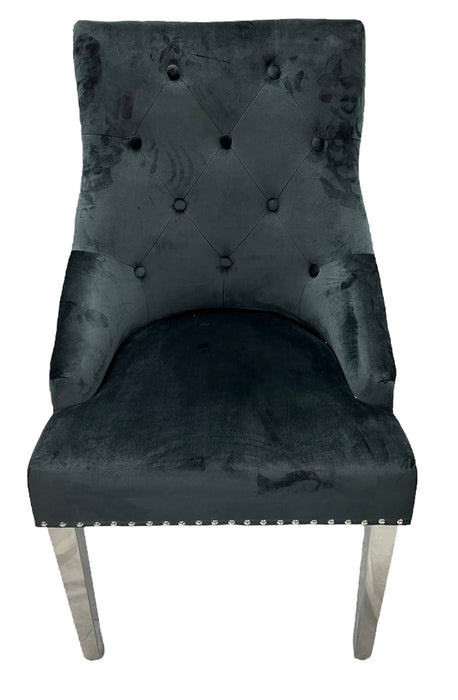 Roma Black Chair (Lion Knocker/Chrome Legs)