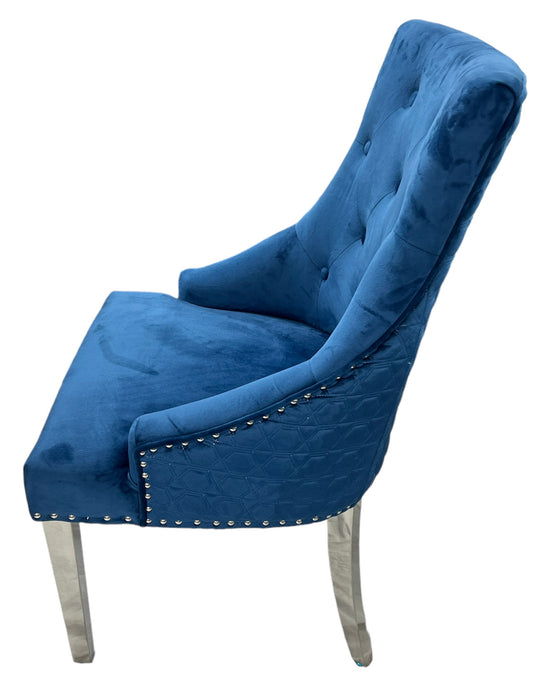 Roma Blue Chair (Lion Knocker/Chrome Legs)