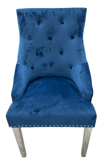 Roma Blue Chair (Lion Knocker/Chrome Legs)