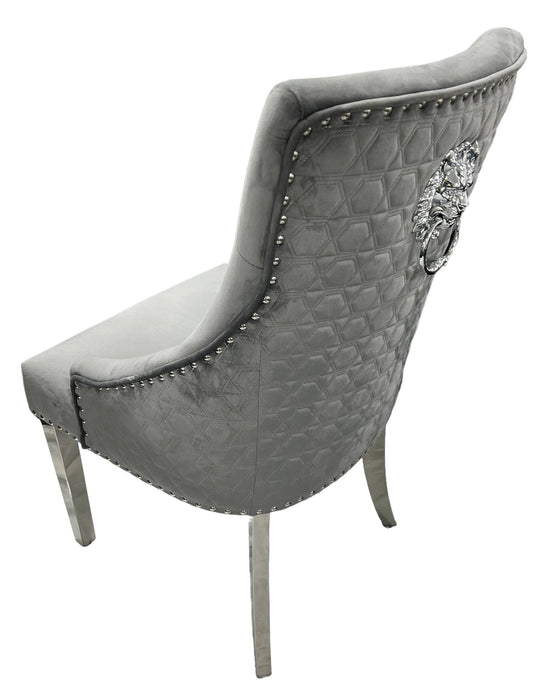 Roma Dark Grey Chair (Lion Knocker/Chrome Legs)