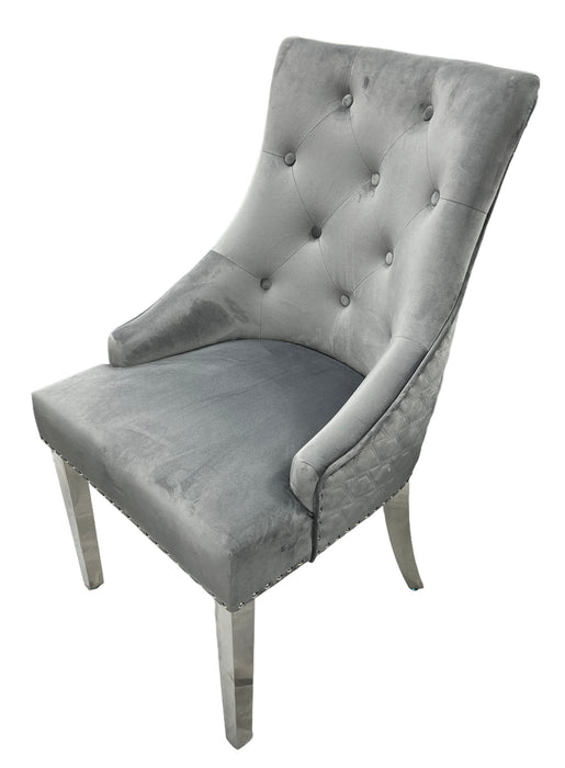 Roma Dark Grey Chair (Lion Knocker/Chrome Legs)