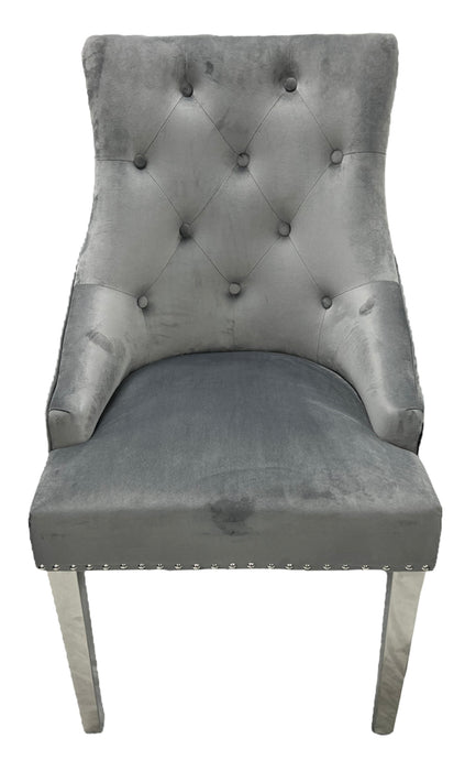 Roma Dark Grey Chair (Lion Knocker/Chrome Legs)