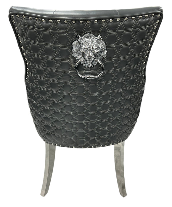 Roma PU Dark Grey Chair (Lion Knocker/Chrome Legs)