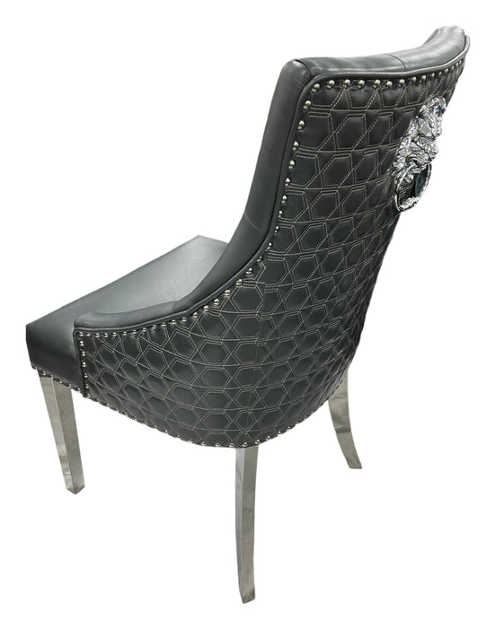 Roma PU Dark Grey Chair (Lion Knocker/Chrome Legs)