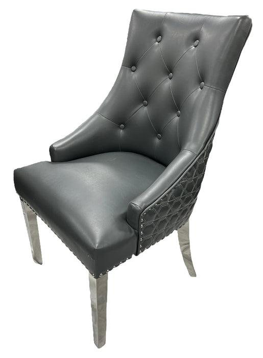 Roma PU Dark Grey Chair (Lion Knocker/Chrome Legs)