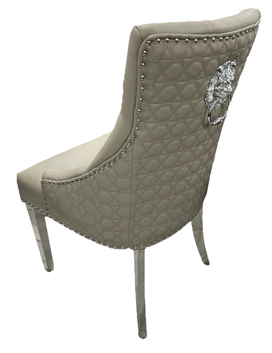 Roma PU Light Grey Chair (Lion Knocker/Chrome Legs)