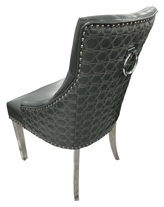 Roma PU Dark Grey Chair (Ring Knocker/Chrome Legs)
