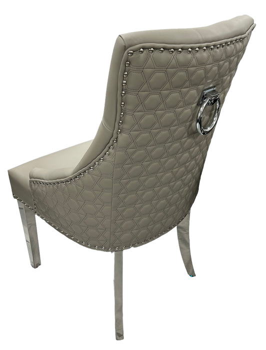 Roma PU Light Grey Chair (Ring Knocker/Chrome Legs)