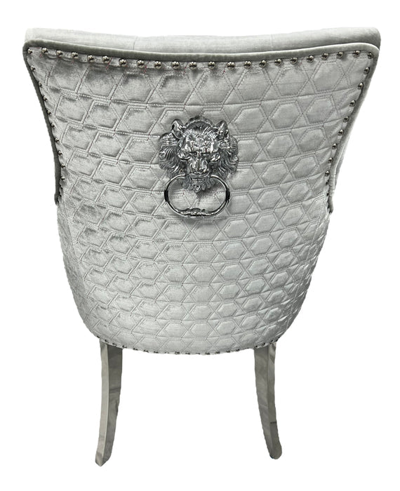Roma Silver Grey Chair (Lion Knocker/Chrome Legs)