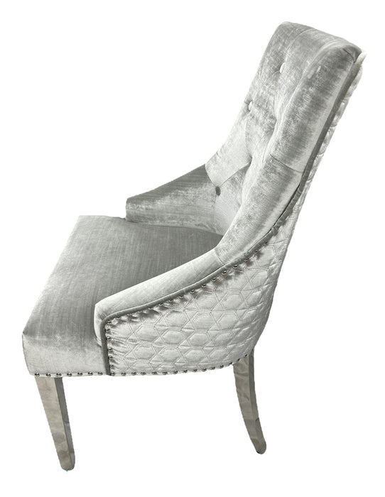 Roma Silver Grey Chair (Lion Knocker/Chrome Legs)