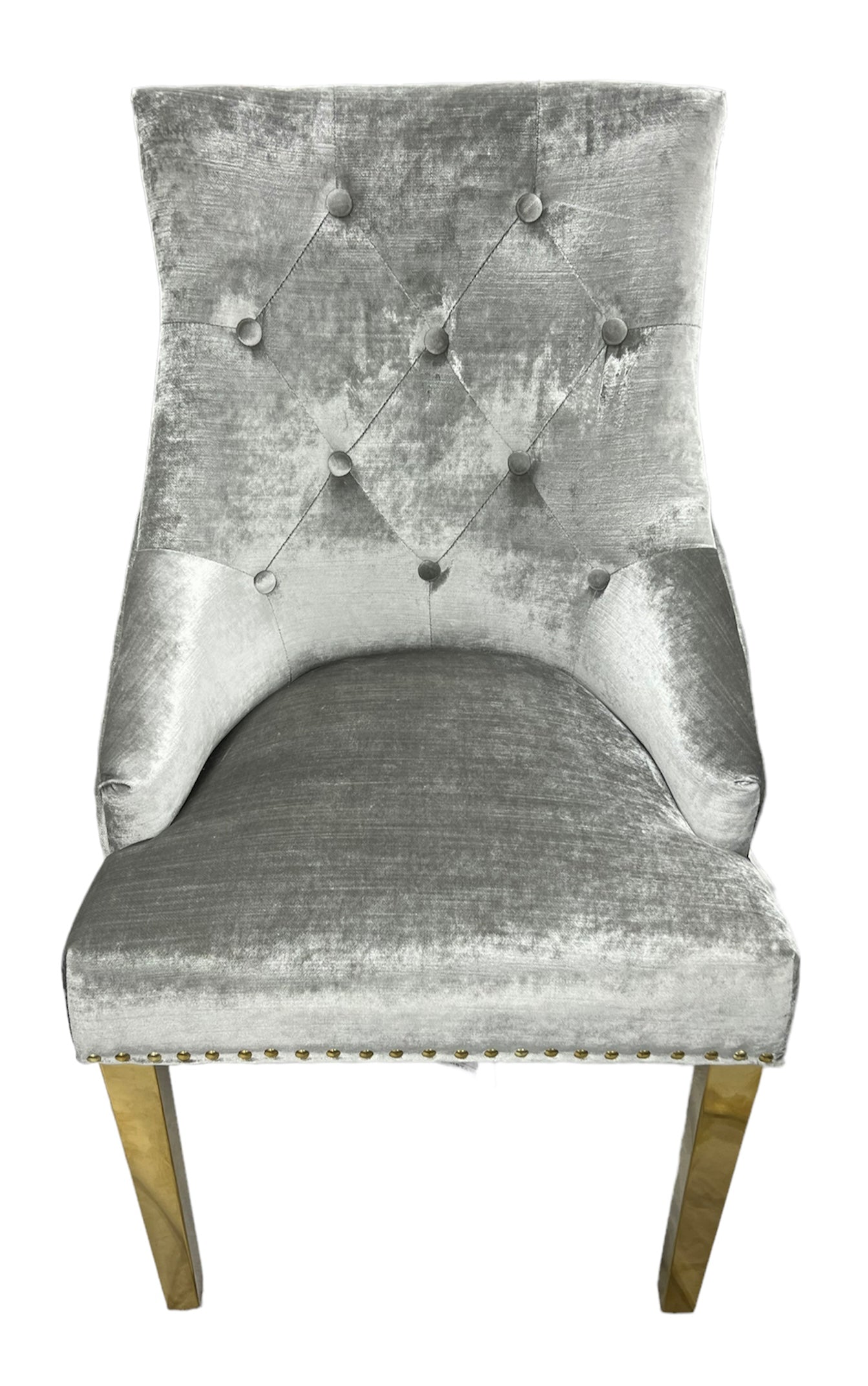 2 x G-Roma Silver Grey Chairs (Lion Knocker/Gold Legs) detail