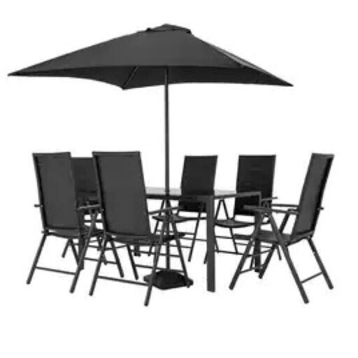 Hereford Folding 6 Seater Metal Patio Set - Black