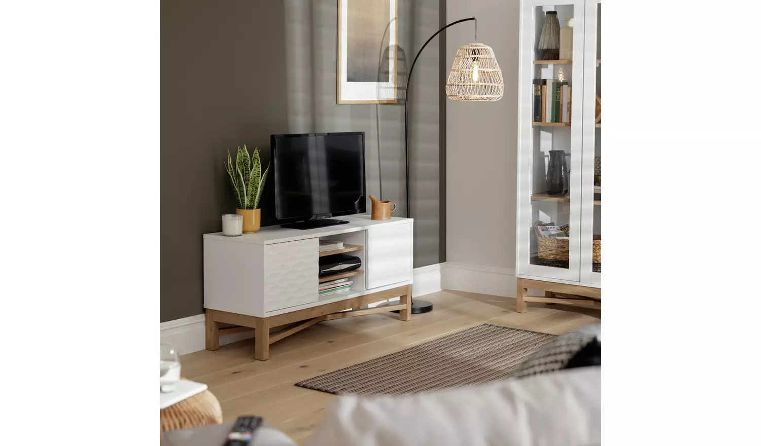 Habitat Zander Textured TV Unit - White & Oak Effect